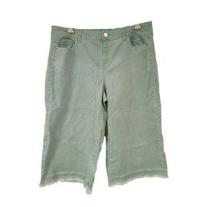 Lane Bryant Womens 16 Wide Leg Mint Green Sun Washed Raw Hem Capri Jeans 36x20